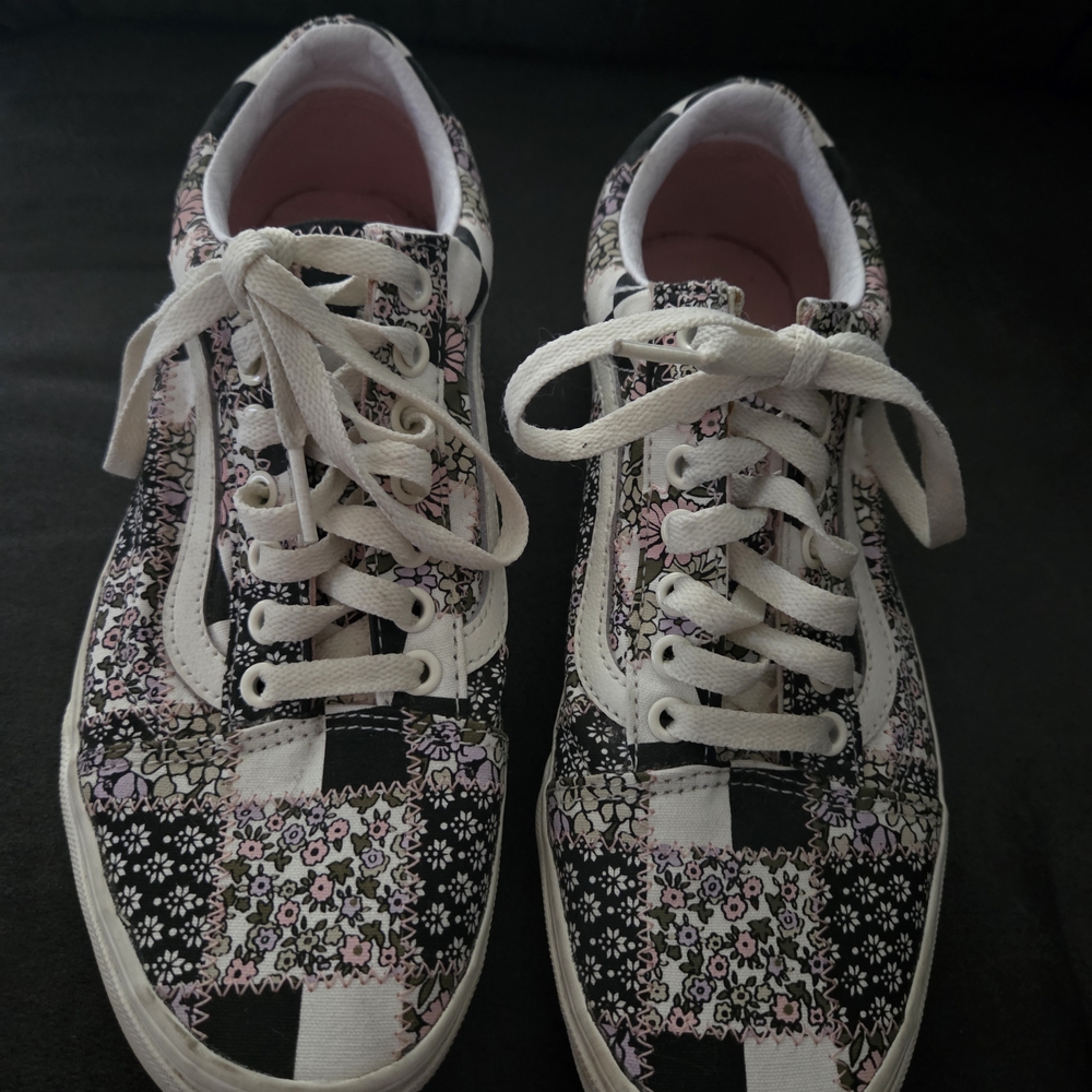 Vans Black and Pink Floral Women's Sneakers